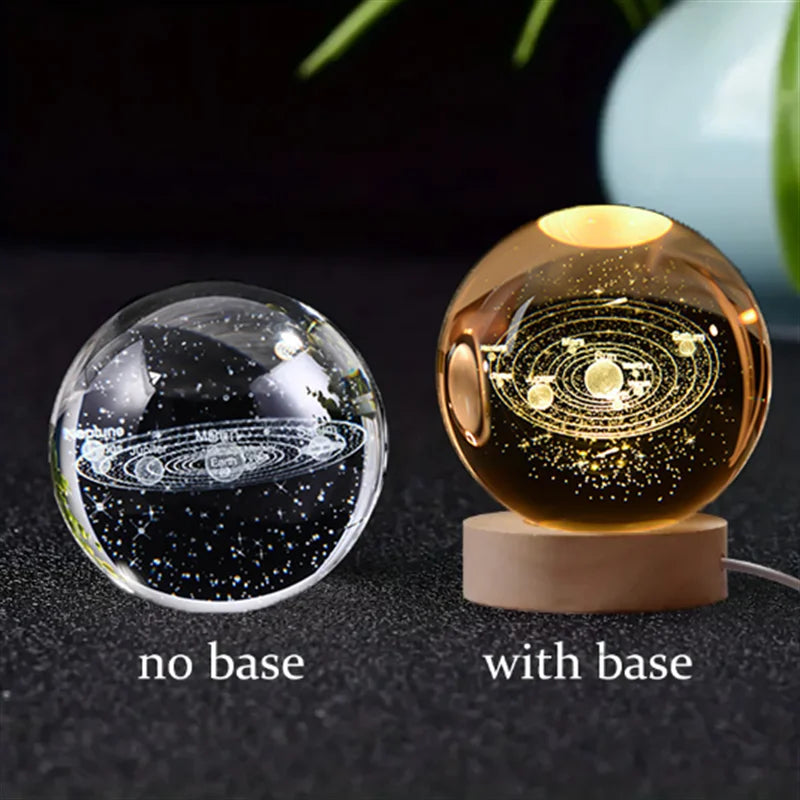 6Cm 3D Crystal Ball Crystal Planet Night Light Laser Engraved Solar System Globe Astronomy Birthday Gift Home Desktop Decoration