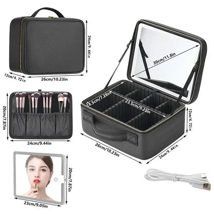 Smart LED Cosmetic Case with Mirror Travel Makeup Bag Large Capacity Female Beautician Skincare Product Makeup Case for Women