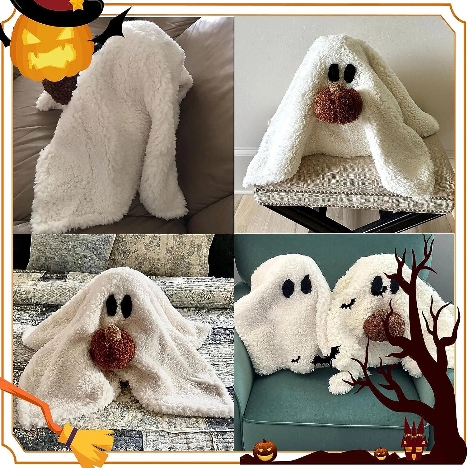 Gus the Ghost with Pumpkin Pillow, 13" Gus the Ghost with Pumpkin Plush, Soft Stuffed Ghost Plush for Kids and Adults