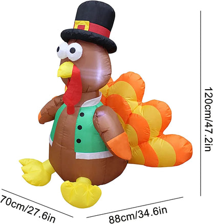 Thanksgiving Inflatable Turkey,  4Ft Height Outdoor Thanksgiving Decoration, Happy Thanksgiving Blow up Turkey with LED Stakes for Fall Family Blow up Outdoor Lawn Yard Holiday Decorations