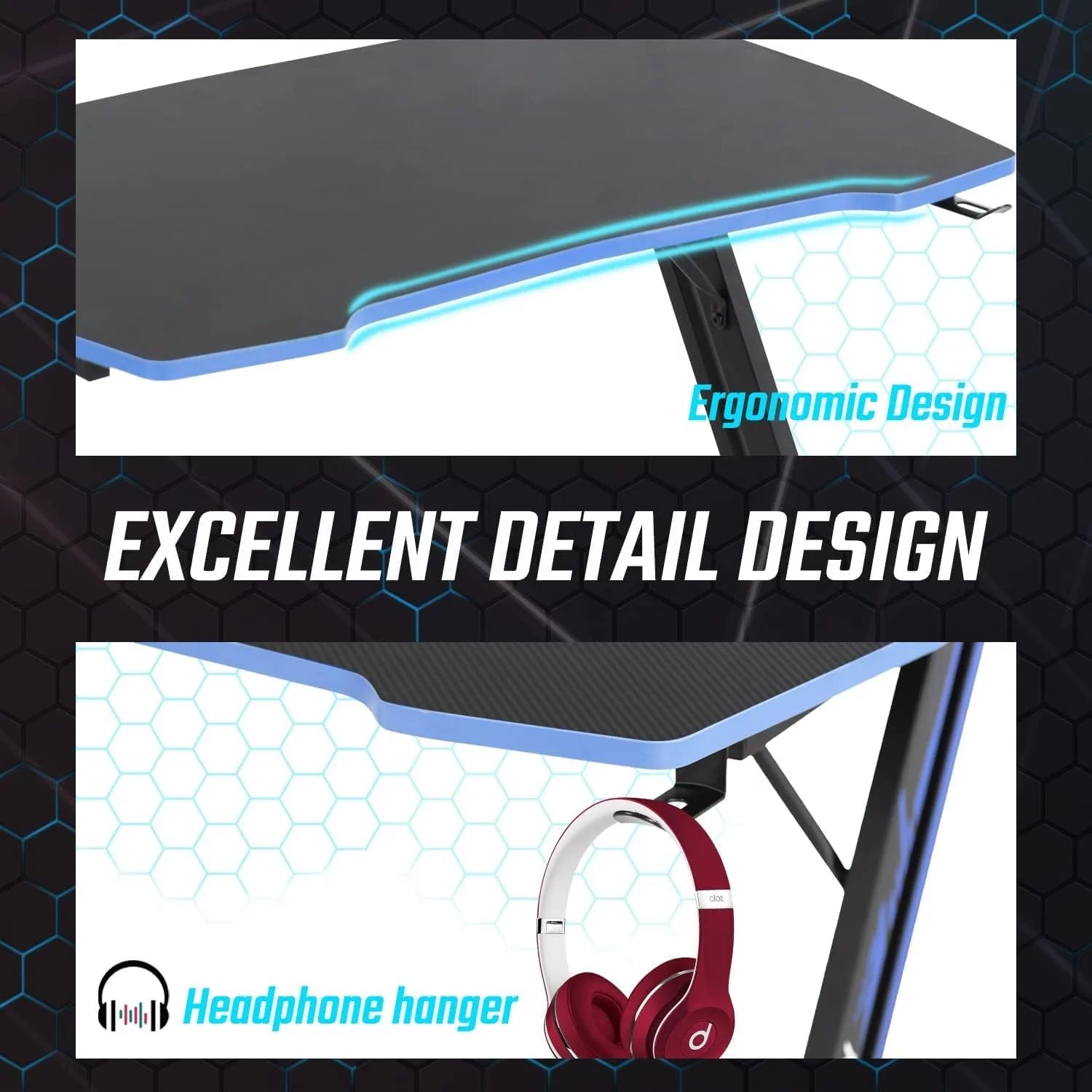 39"/47" Computer Desk Z Shaped Workstation Ergonomic Table with Headphone Hook for Game Players (Red, 39 In)