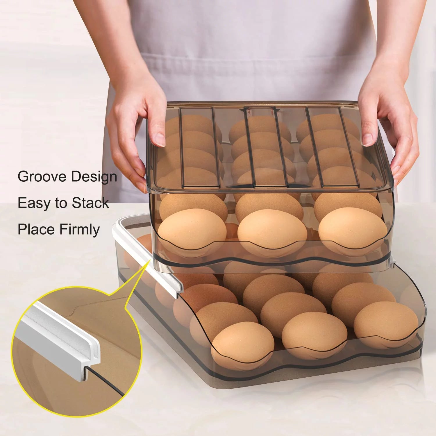 Large Capacity Auto Rolling Egg Holder for Refrigerator, Egg Fresh Storage Box for Fridge, Egg Storage Container Organizer Bin, Crystal Gray Plastic Storage Container (1 Layer)