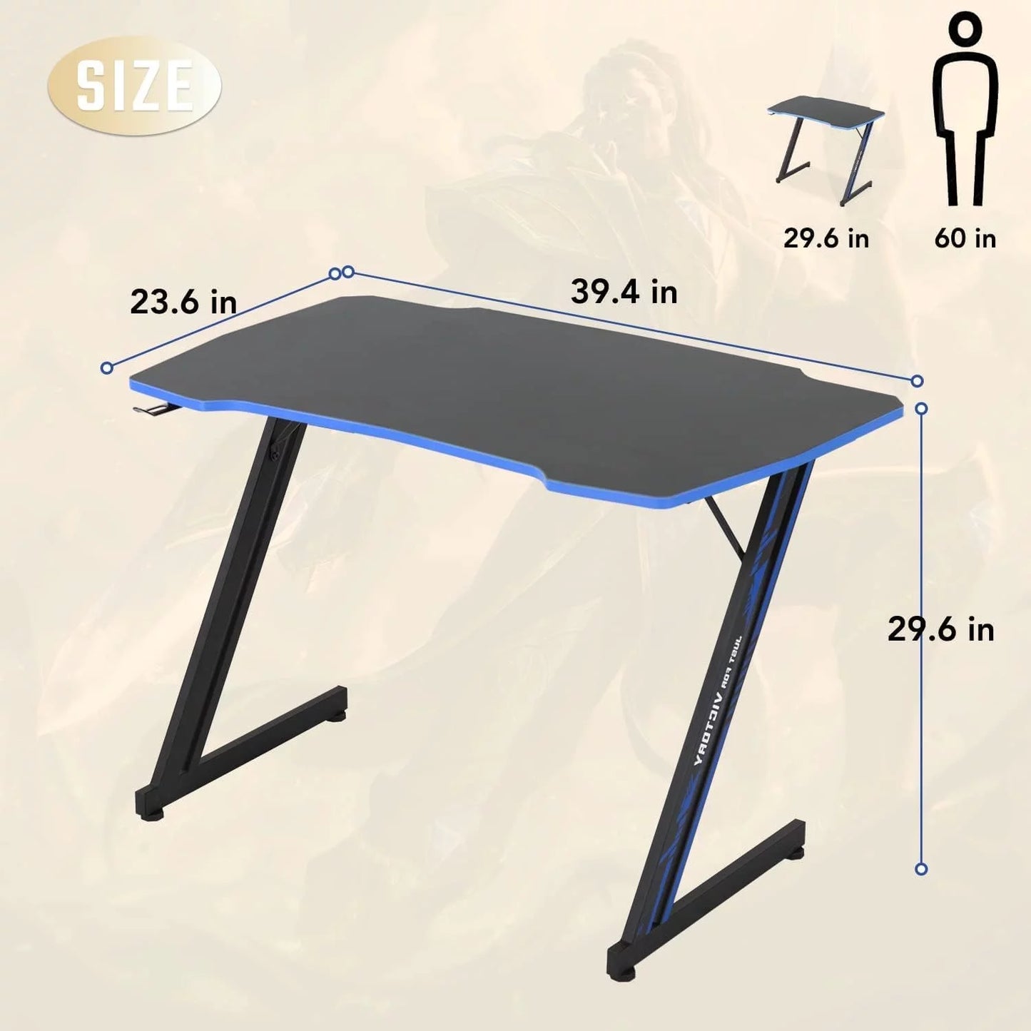 39"/47" Computer Desk Z Shaped Workstation Ergonomic Table with Headphone Hook for Game Players (Red, 39 In)