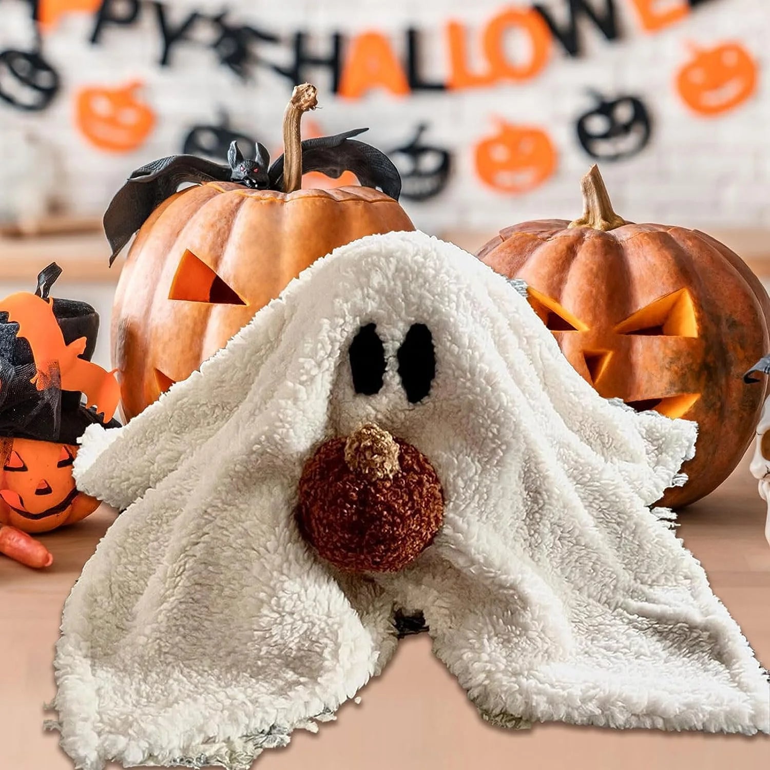 Gus the Ghost with Pumpkin Pillow, 13" Gus the Ghost with Pumpkin Plush, Soft Stuffed Ghost Plush for Kids and Adults