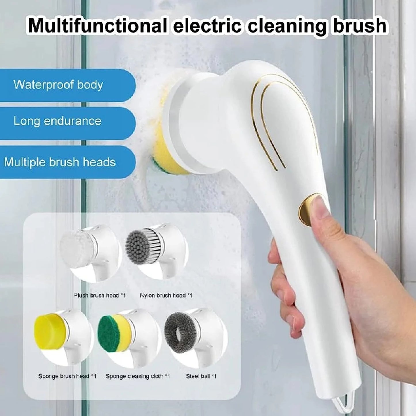 Electric Spin Scrubber Portable Cordless Handheld Electric Cleaning Brush with 5 Replaceable Brush Heads, Cleaning Brush for Bathroom/Tub/Wall Tiles/ Floor/Kitchen