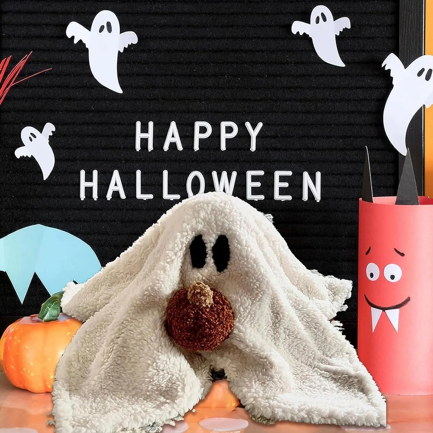 Gus the Ghost with Pumpkin Pillow, 13" Gus the Ghost with Pumpkin Plush, Soft Stuffed Ghost Plush for Kids and Adults