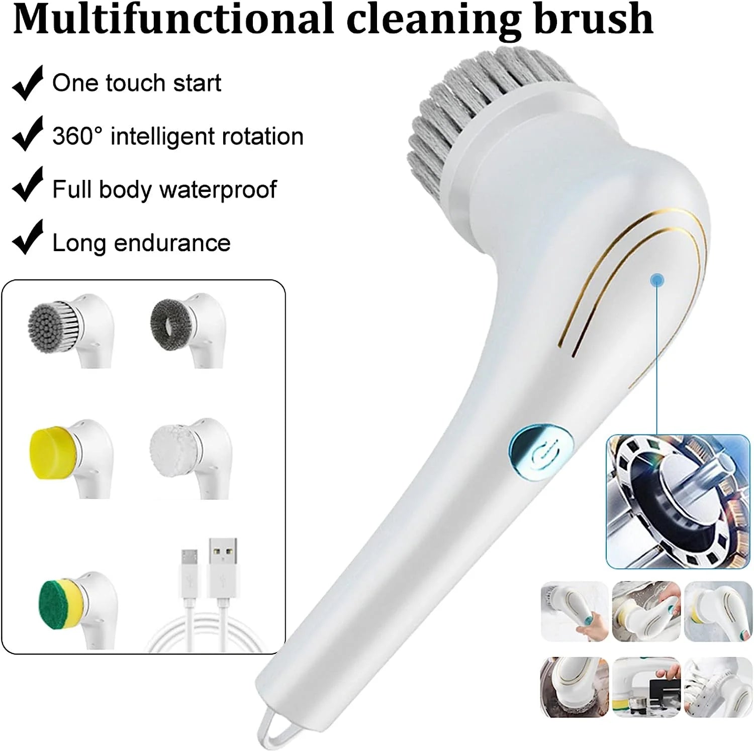 Electric Spin Scrubber Portable Cordless Handheld Electric Cleaning Brush with 5 Replaceable Brush Heads, Cleaning Brush for Bathroom/Tub/Wall Tiles/ Floor/Kitchen